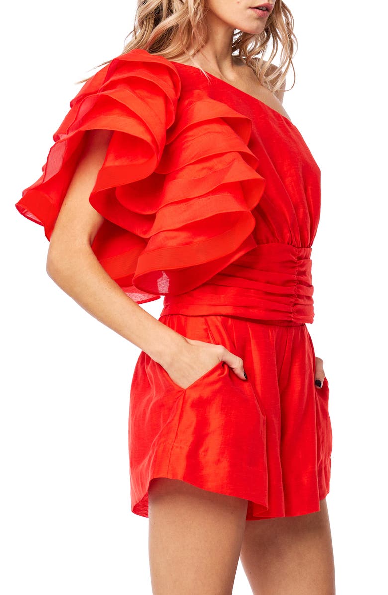 CIEBON Risa One Shoulder Top, Alternate, color, Red Coral