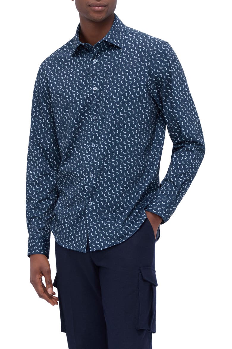 James OoohCotton® Moon Print Button-Up Shirt, Main, color, NAVY