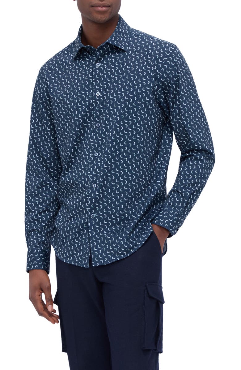 Bugatchi James OoohCotton<sup>®</sup> Moon Print Button-Up Shirt, Main, color,