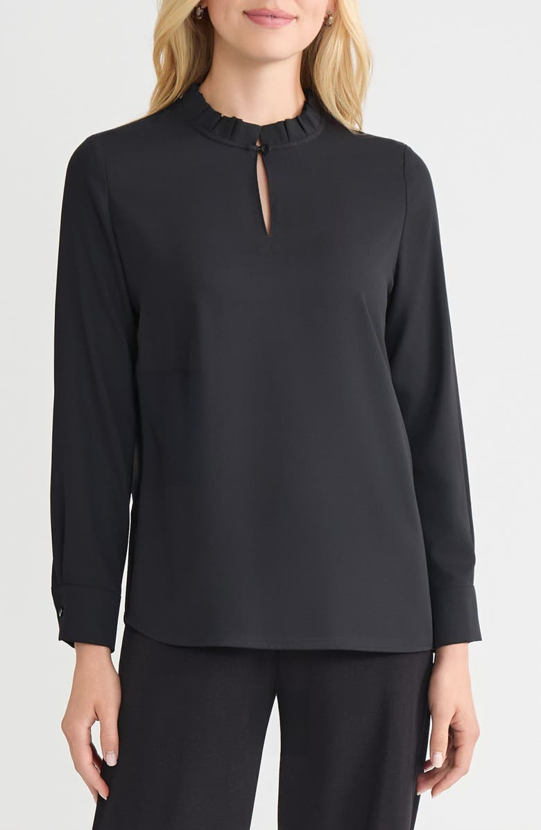 Misook Crêpe de Chine Long Sleeve Shirt, Main, color, Black