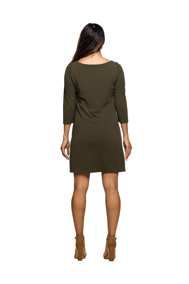 Three Quarter Sleeve A-Line Knee Length Dress, Alternate, color, Olive