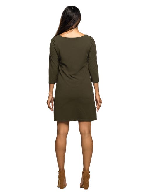 24seven Comfort Apparel Three Quarter Sleeve A-line Knee Length Dress In Green