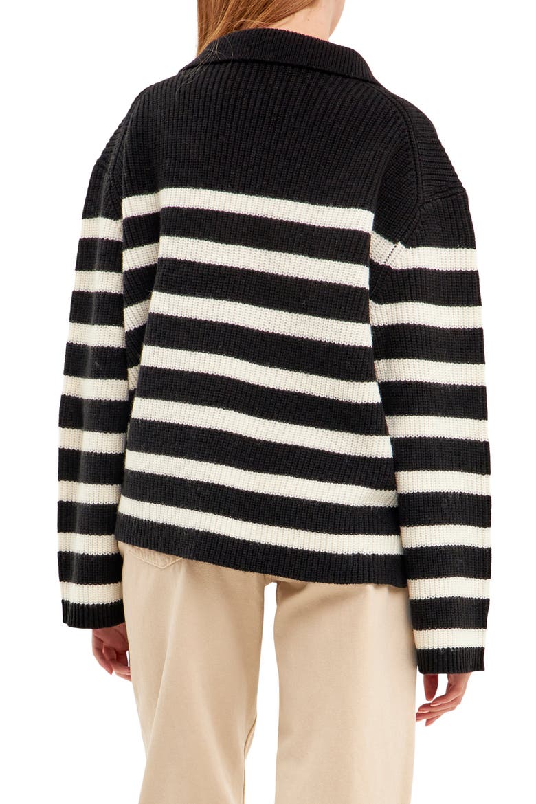 Stripe Half-Zip Sweater, Alternate, color, BLACK/ WHITE