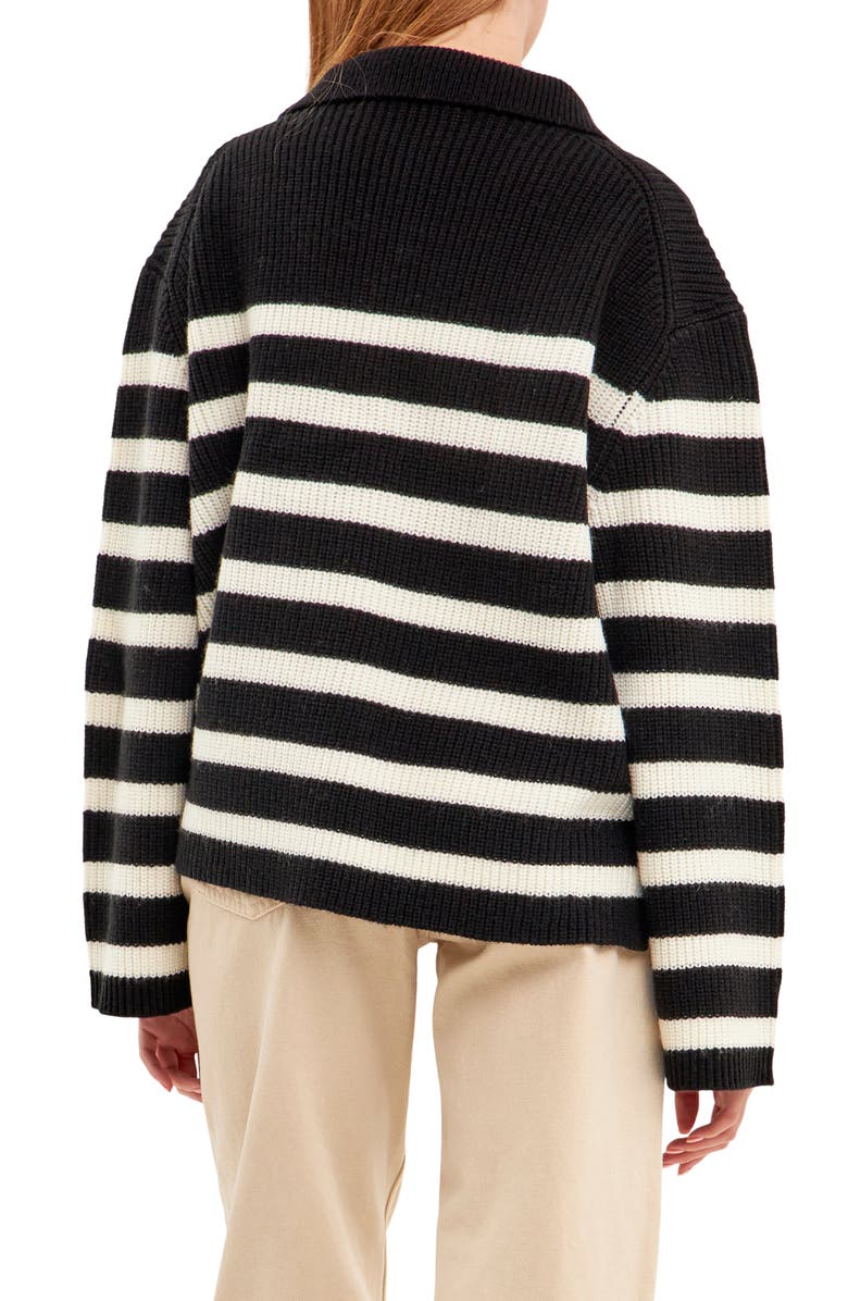 English Factory Stripe Half-Zip Sweater, Alternate, color, Black/ White
