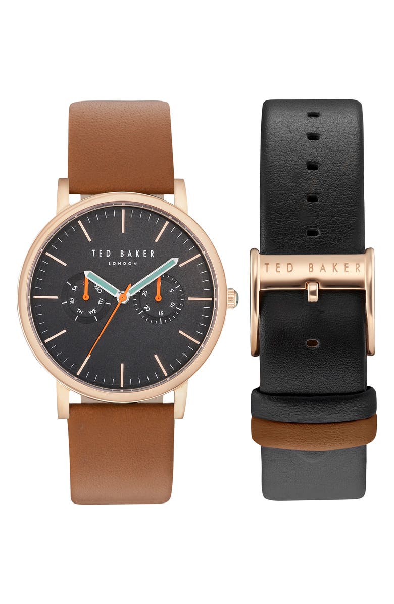 Ted Baker London Brit Round Watch Three-Strap Gift Set, 40mm, Alternate, color, 