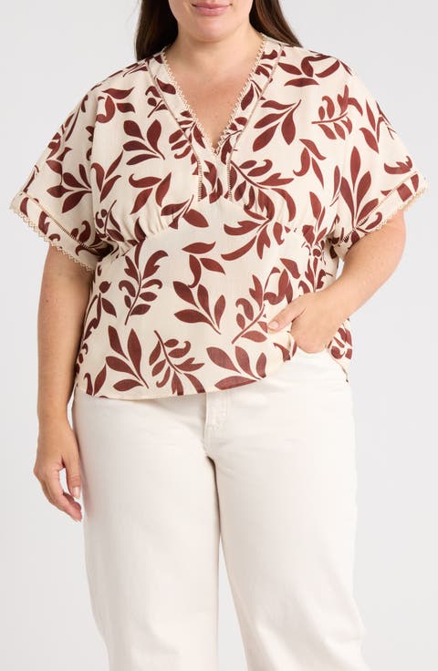 Lace Trim V-Neck Top (Plus)