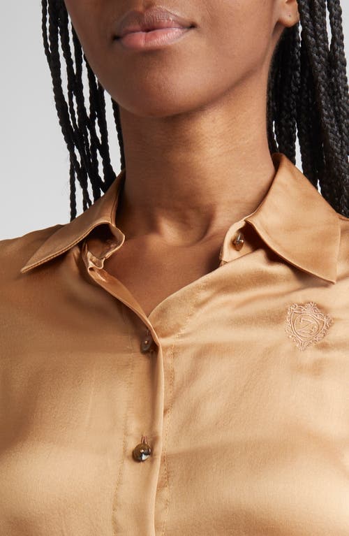 Zimmermann Womens Biscuit Logo-embroidered Silk Shirt In Brown