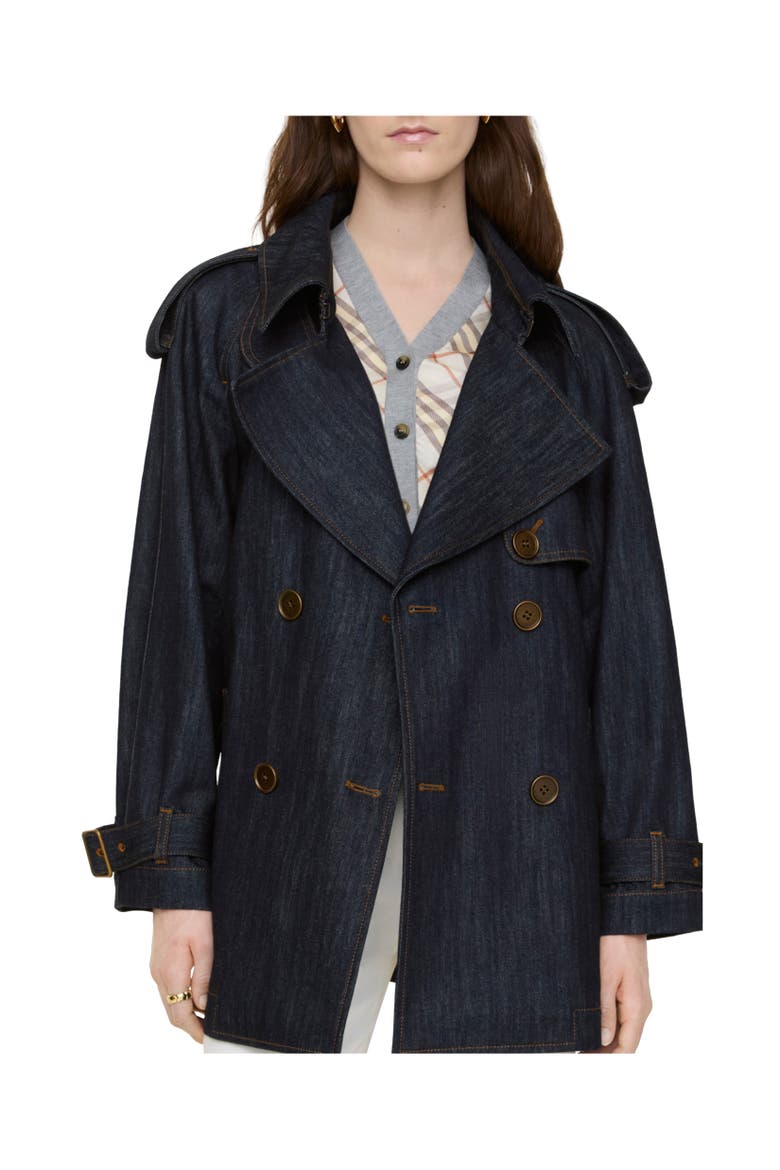 Short Denim Fitzrovia Trench Coat, Alternate, color, Dark indigo
