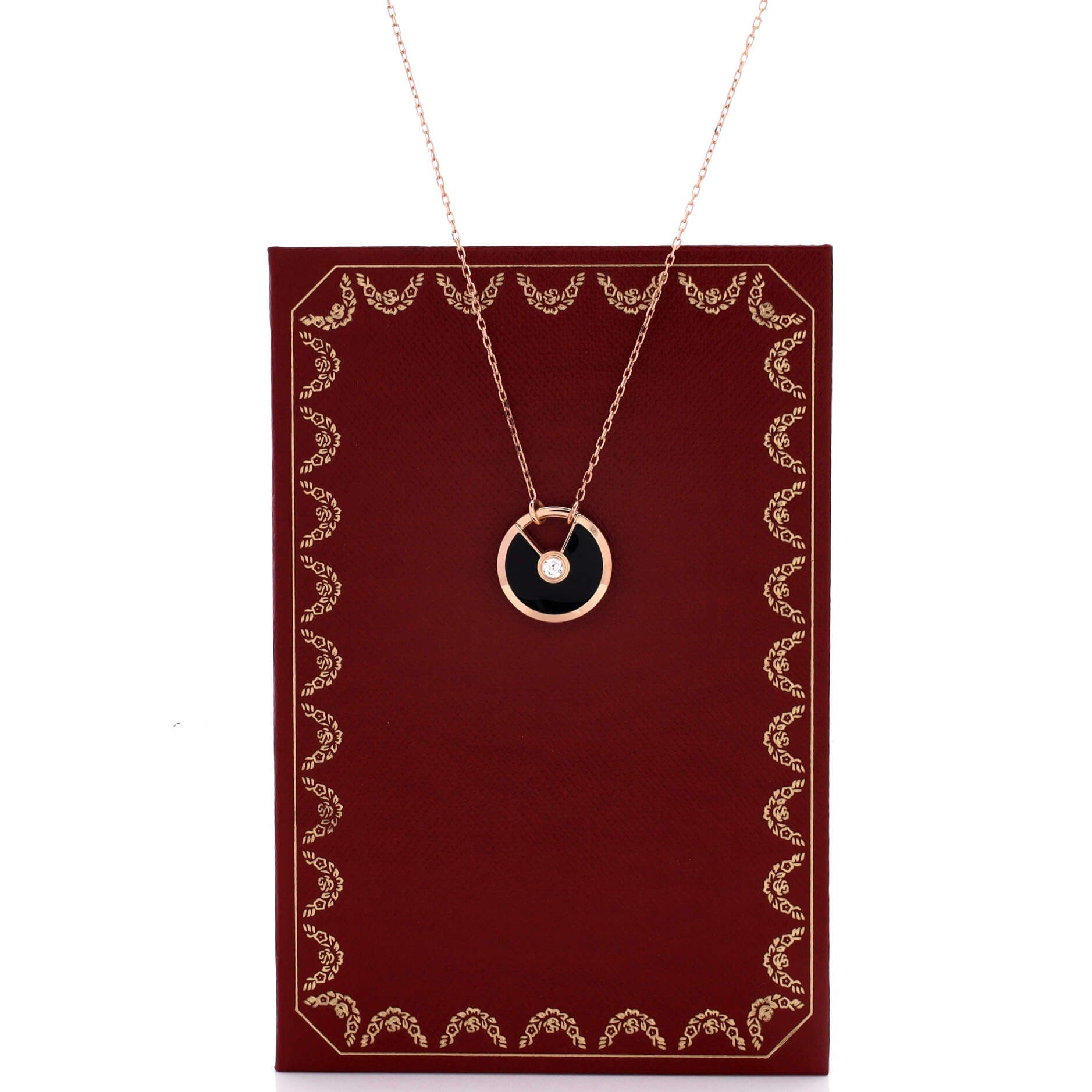 Amulette de Cartier Pendant Necklace 18K Rose Gold with Onyx and Diamond Small, Alternate, color, Metallic Gold