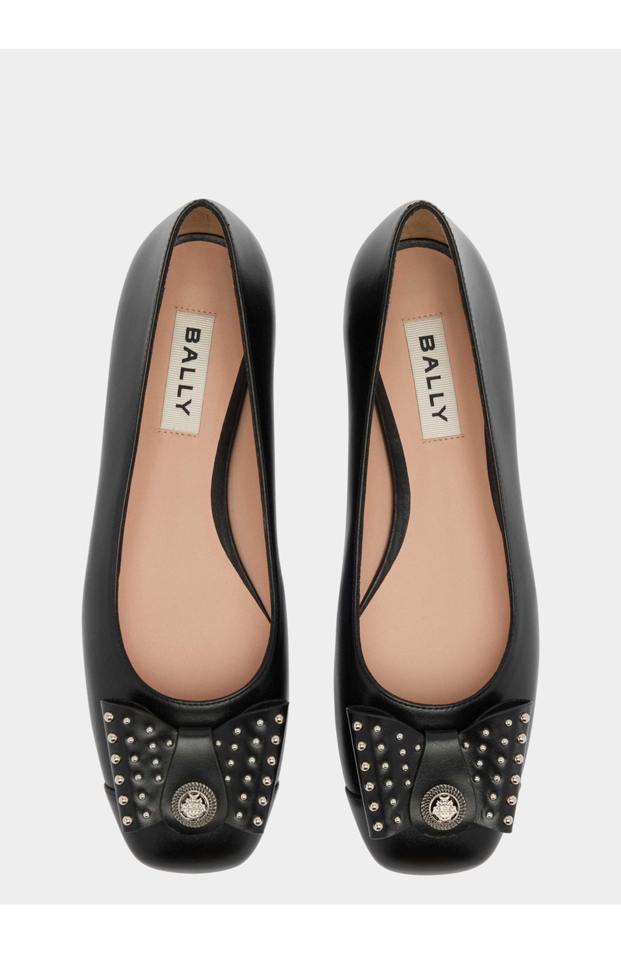 Bally B-Bow Flat in Leather, Alternate, color, Black