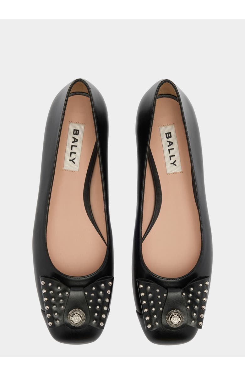 Bally B-Bow Flat in Leather, Alternate, color, Black