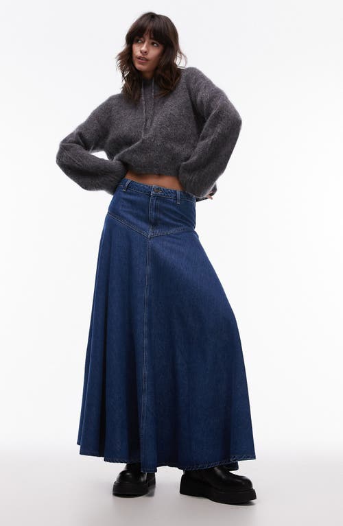 Shop Topshop A-line Denim Maxi Skirt In Medium Blue