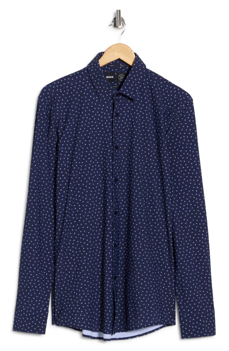 BOSS Hank Kent Stretch Cotton Dress Shirt, Alternate, color, Navy