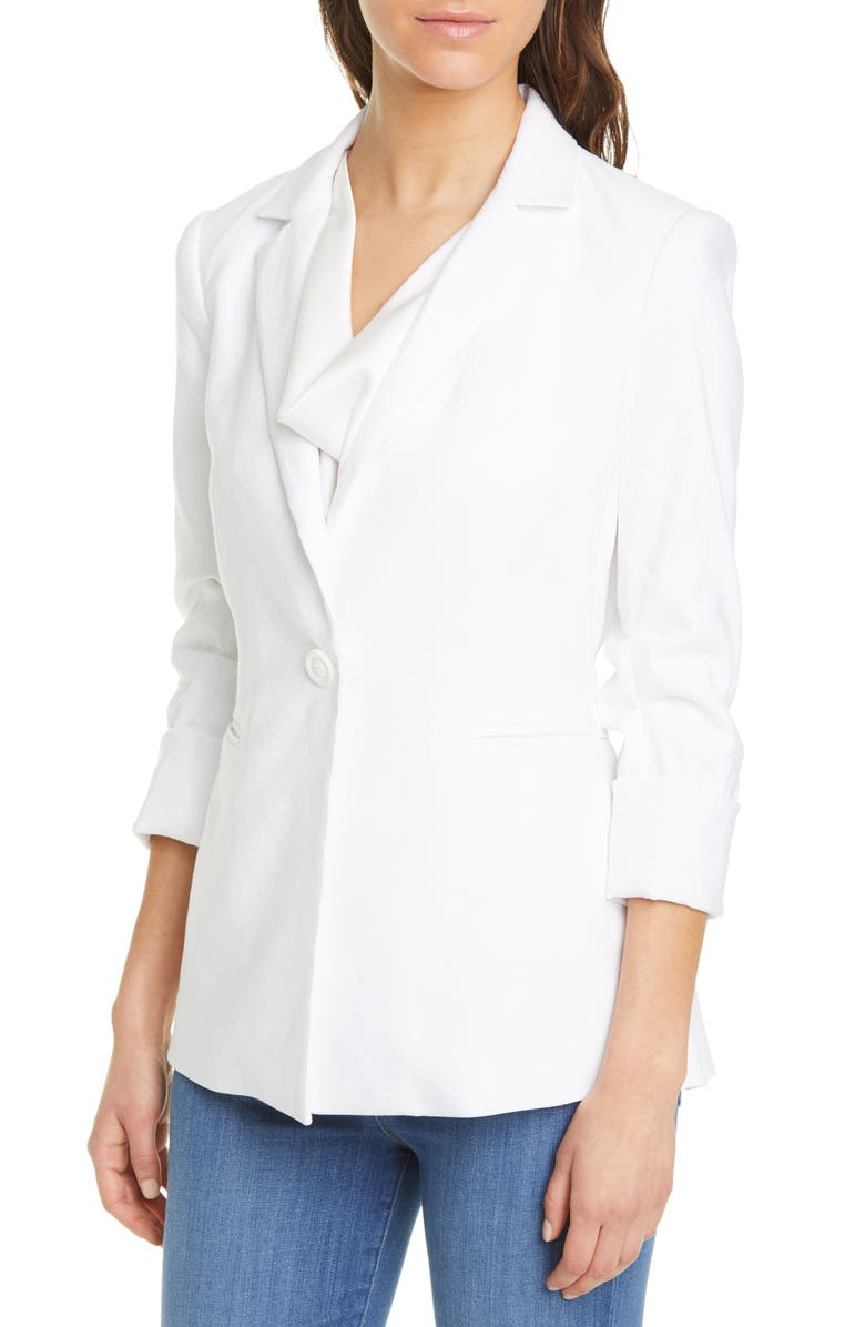 Alice + Olivia Jonelle Peplum Linen Blend Blazer, Alternate, color, 