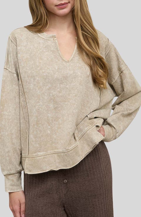 Split Neck Long Sleeve Shirt
