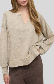 Blu Pepper Split Neck Long Sleeve Shirt