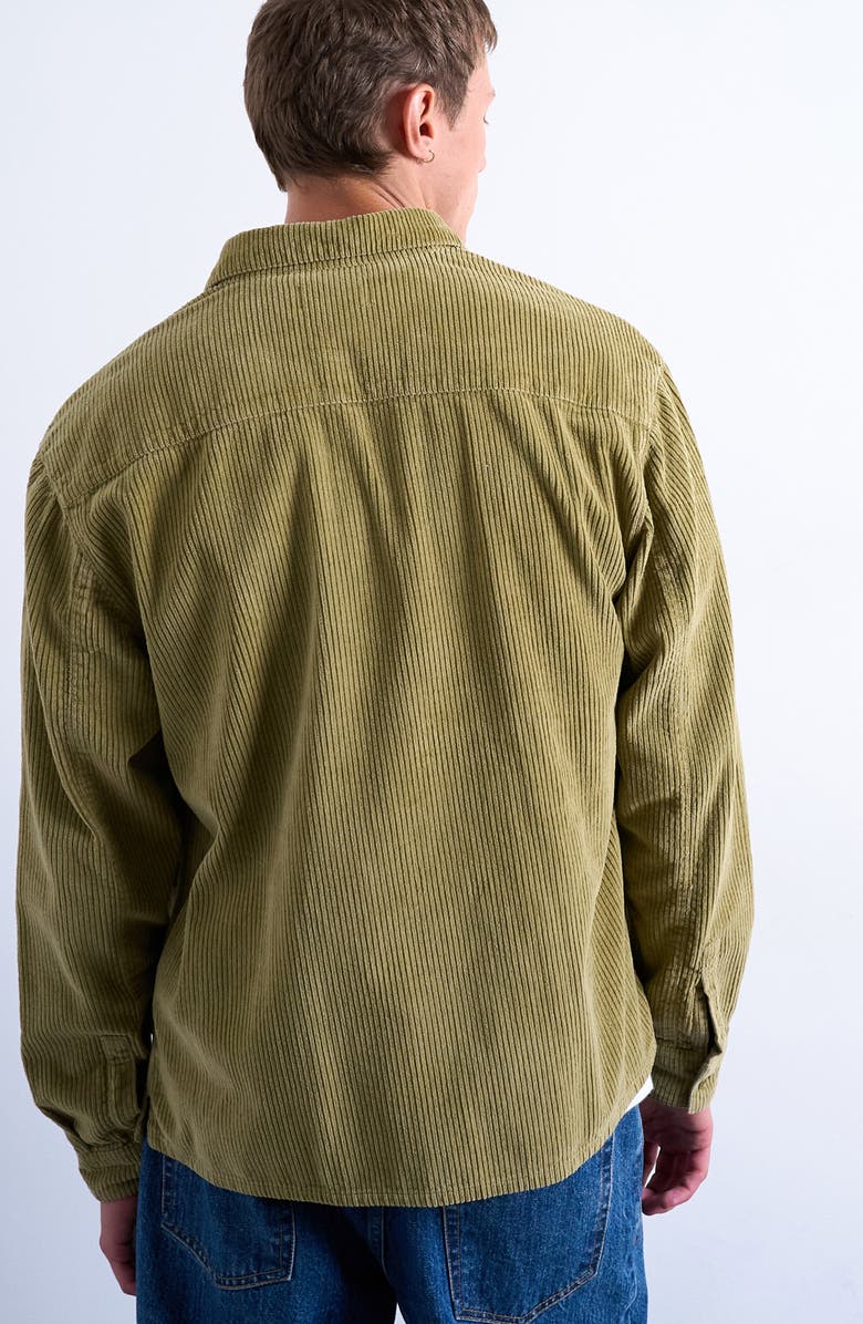Topman Long Sleeve Regular Fit Corduroy Button-Up Shirt, Alternate, color, Light Green