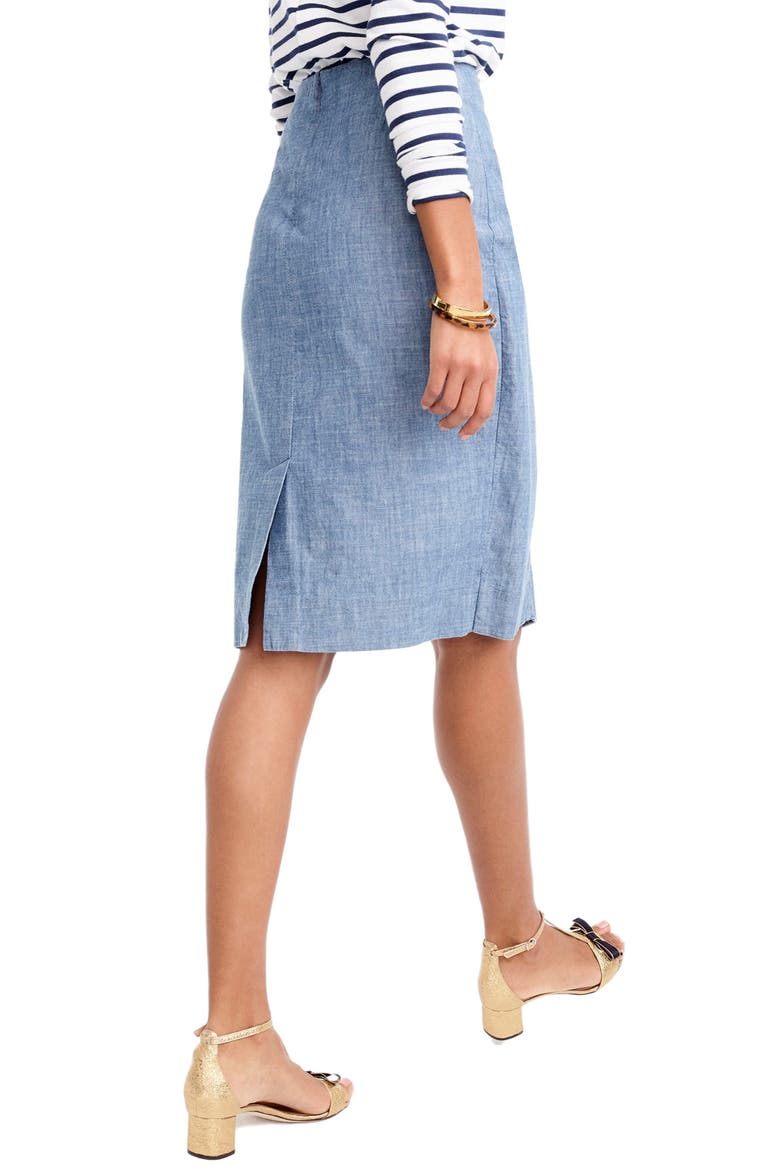 J.Crew Chambray Ruffle Skirt, Alternate, color, PALE INDIGO
