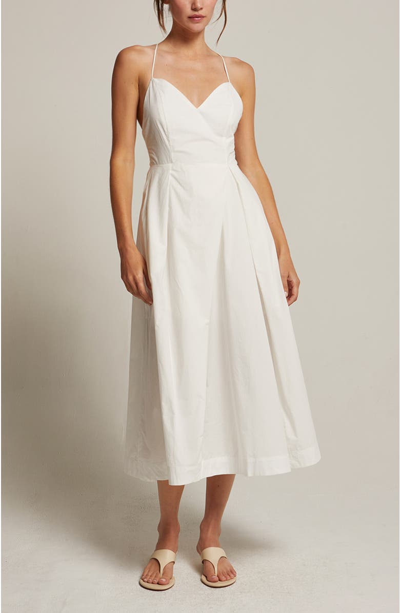 CRESCENT V-neck Poplin Midi Dress, Main, color,