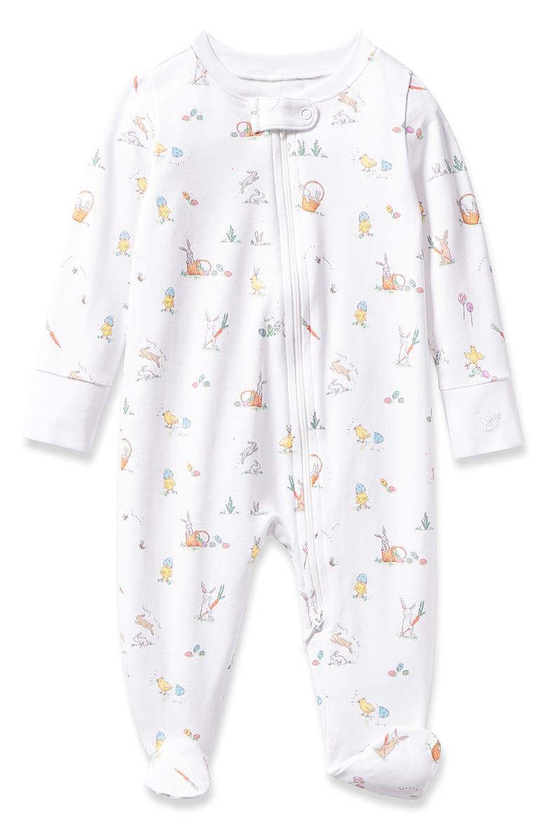 Petite Plume Easter Print Pima Cotton Footie, Main, color, 