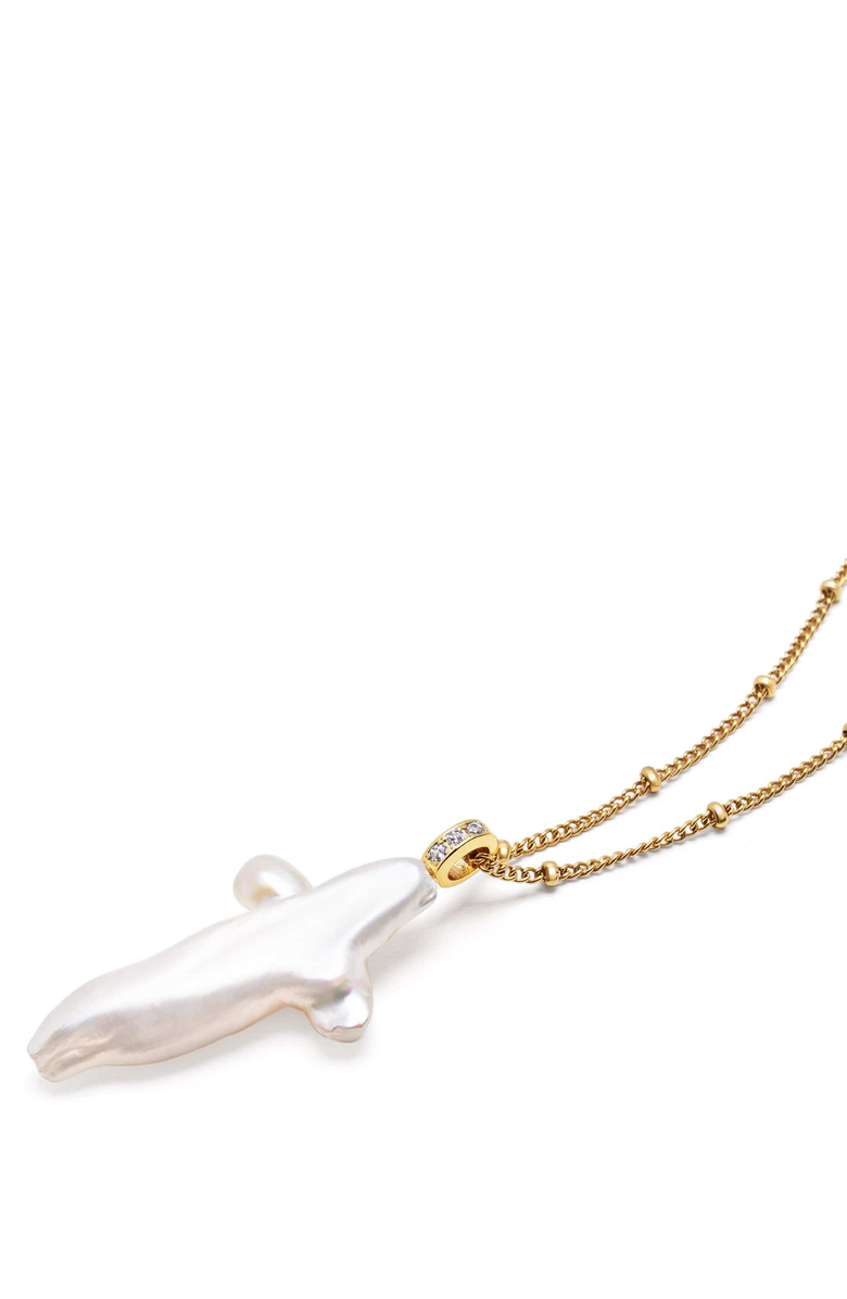 Nialaya Pearl Cross Chain Necklace, Main, color, Natural Pearl