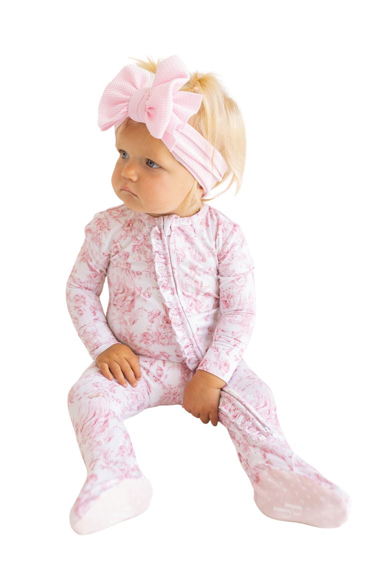 Fitted Zip Footie, Alternate, color, WHITE/ PINK