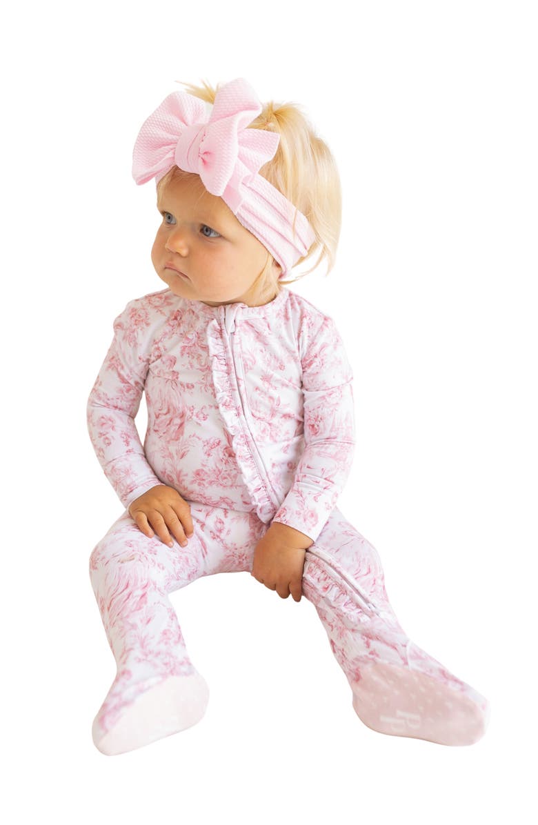 Posh Peanut Fitted Zip Footie, Alternate, color, White/ Pink