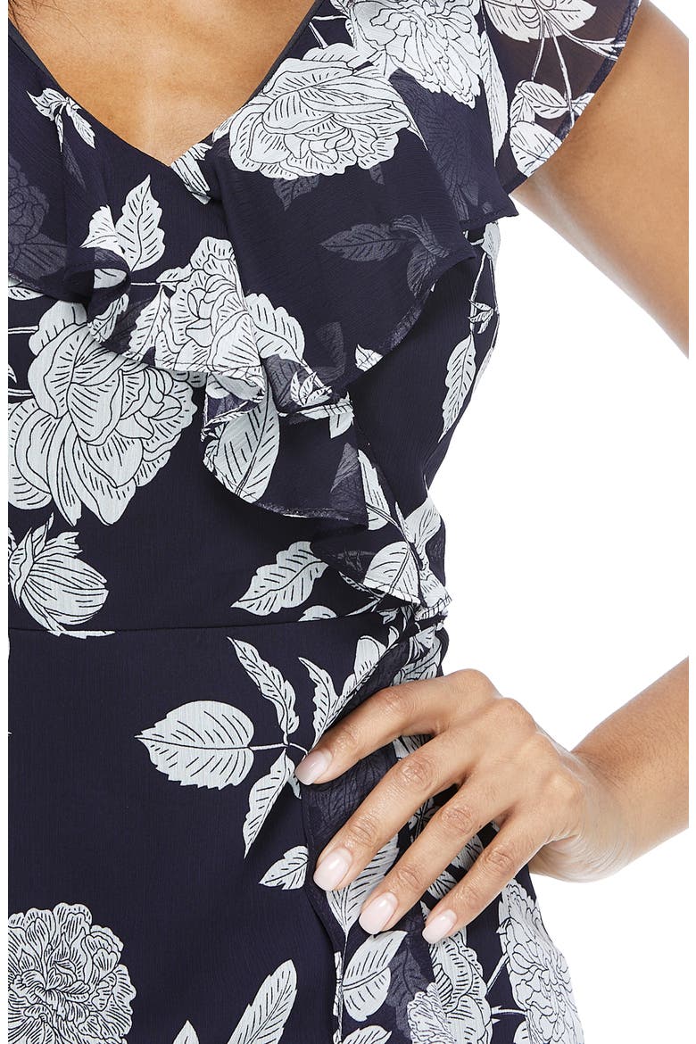 Floral Ruffle Sleeveless Faux Wrap Maxi Dress, Alternate, color, NAVY/ WHITE