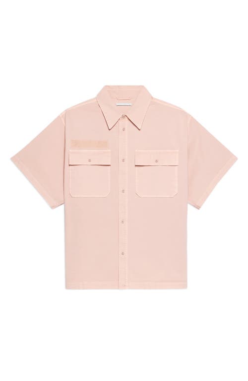 Helmut Lang Gd Uniform Short Sleeve Stretch Twill Button Up Shirt In Purple