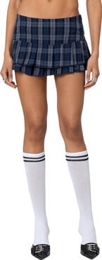 EDIKTED Ara Plaid Pleated Cotton Blend Miniskort