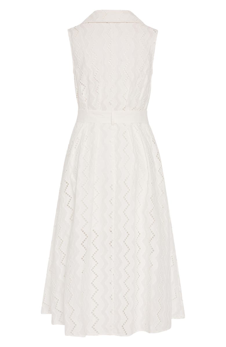 Milly Leya Eyelet Sleeveless Midi Shirtdress, Alternate, color, White