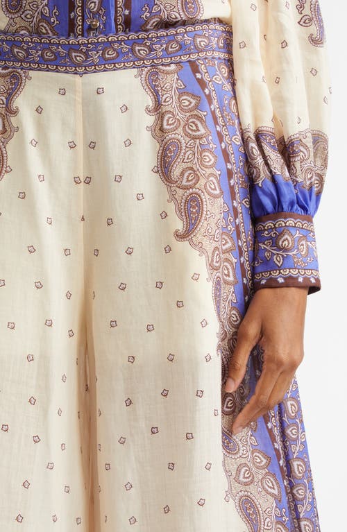 Shop Zimmermann Maxine Paisley Crop Ramie Wide Leg Pants In Purple Paisley