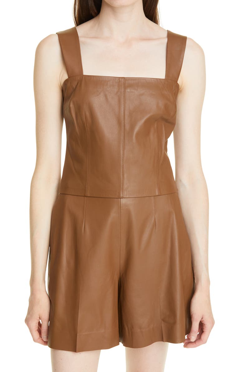 Vince Square Neck Leather Tank Top, Main, color, Fawn-Fawn