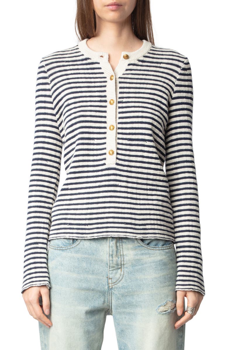 Zadig & Voltaire Mandala Stripe Henley Sweater, Main, color, 