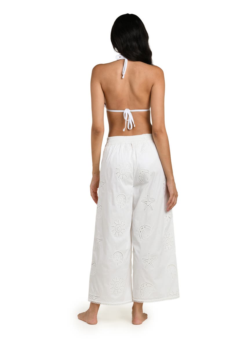 Bayside Embroidered Wide Leg Stretch Cotton Ankle Cover-Up Pants, Alternate, color, WHITE