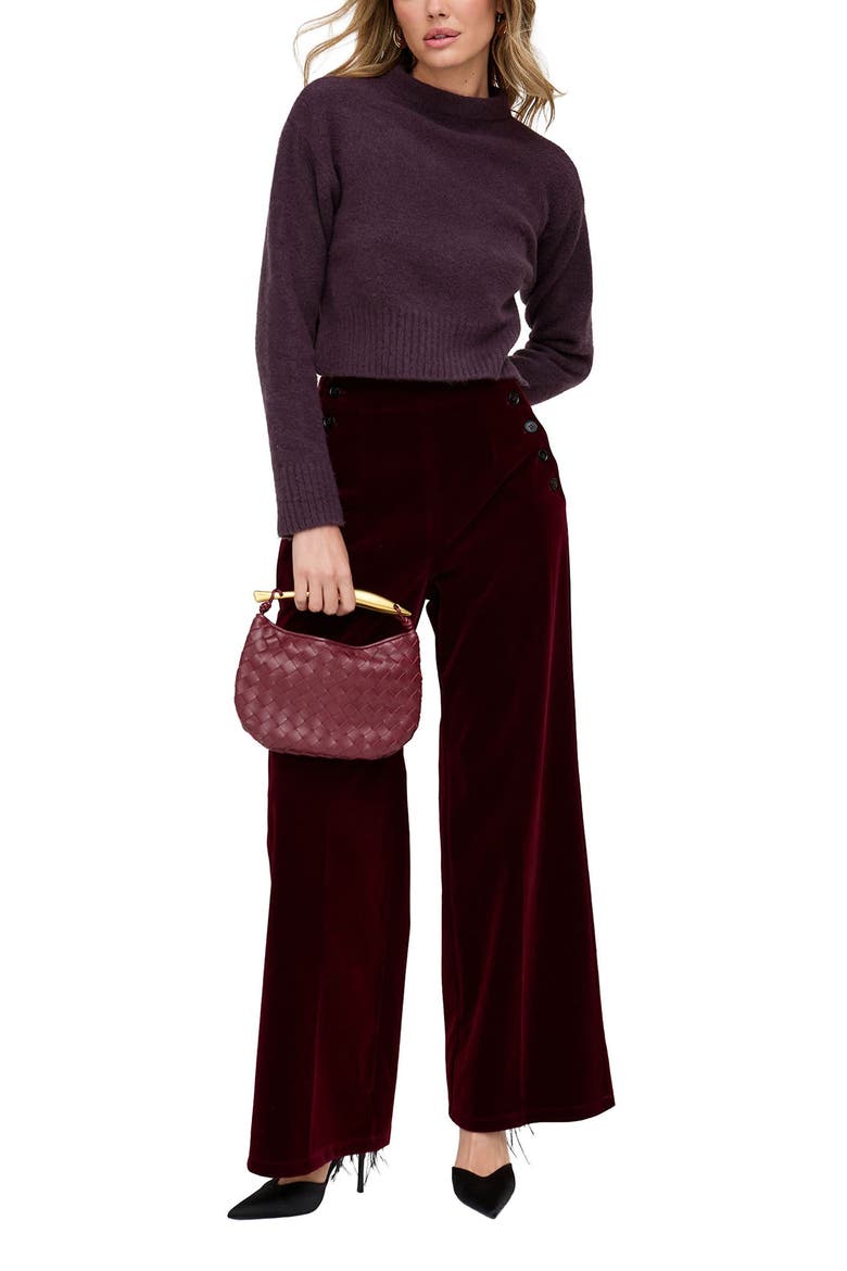 Maiden Wide Leg Velvet Trouser, Main, color, Burgundy