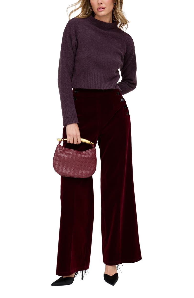 Lily and Lionel London Maiden Wide Leg Velvet Trouser, Main, color, Burgundy
