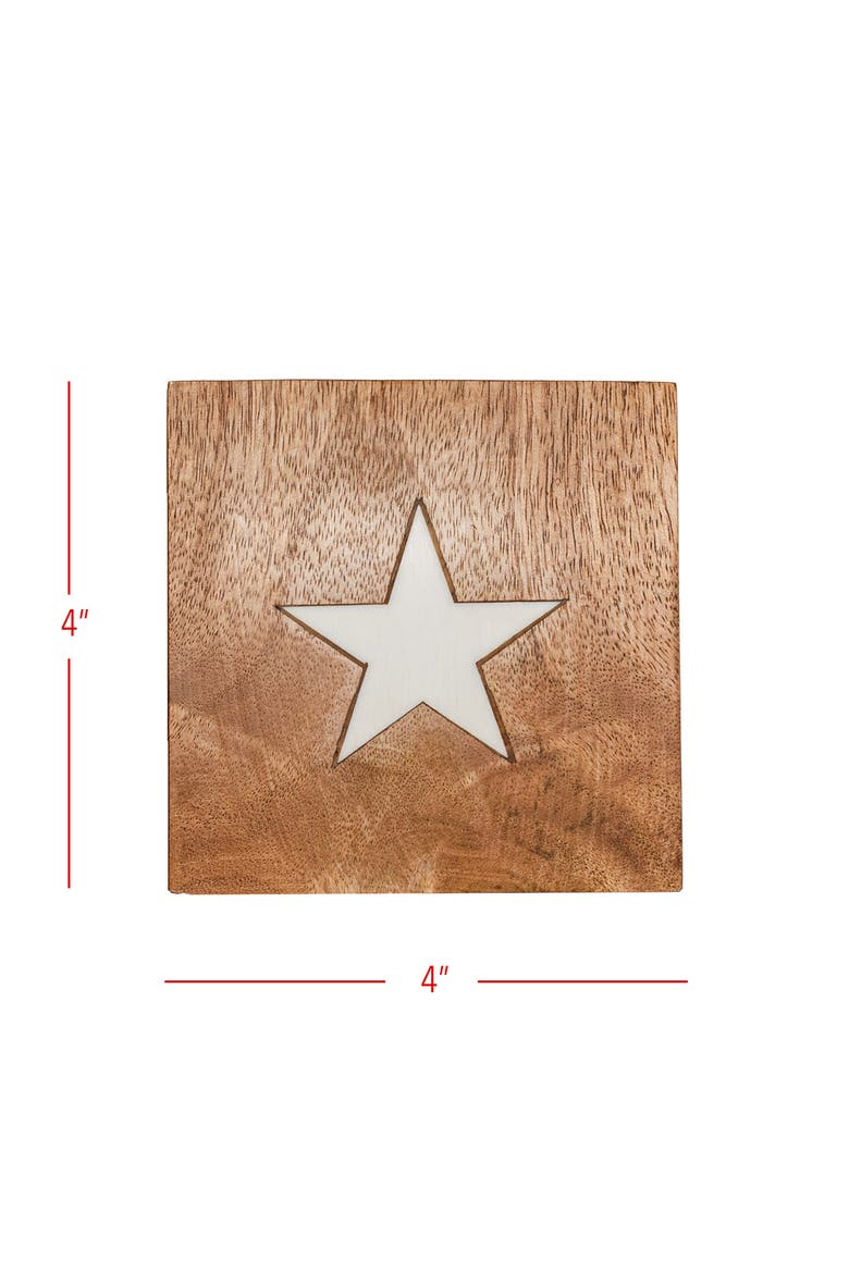 Set of 4 Stars & Stripes Coasters Mango Wood & Resin, Alternate, color, Brown