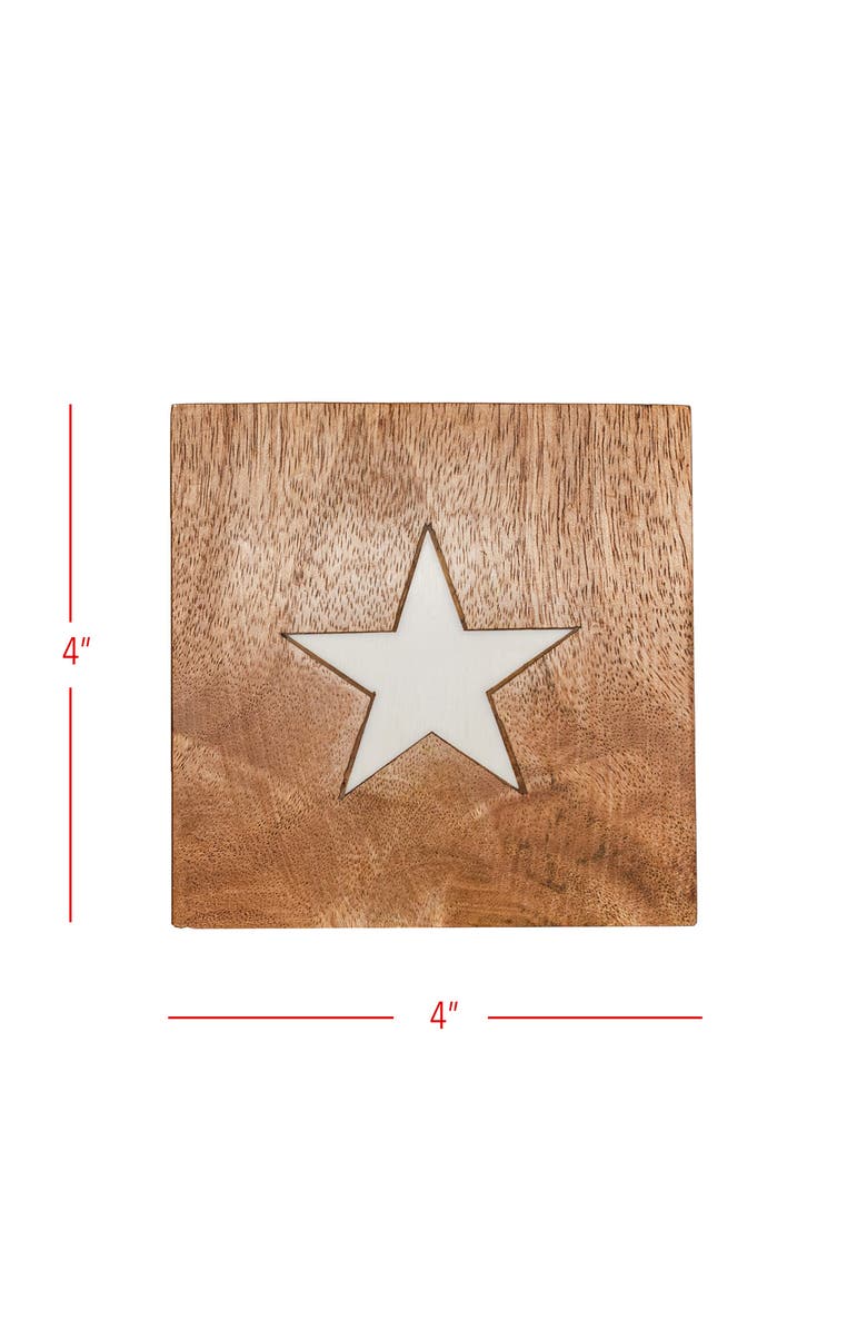Foreside Home and Garden Set of 4 Stars & Stripes Coasters Mango Wood & Resin, Alternate, color, Brown