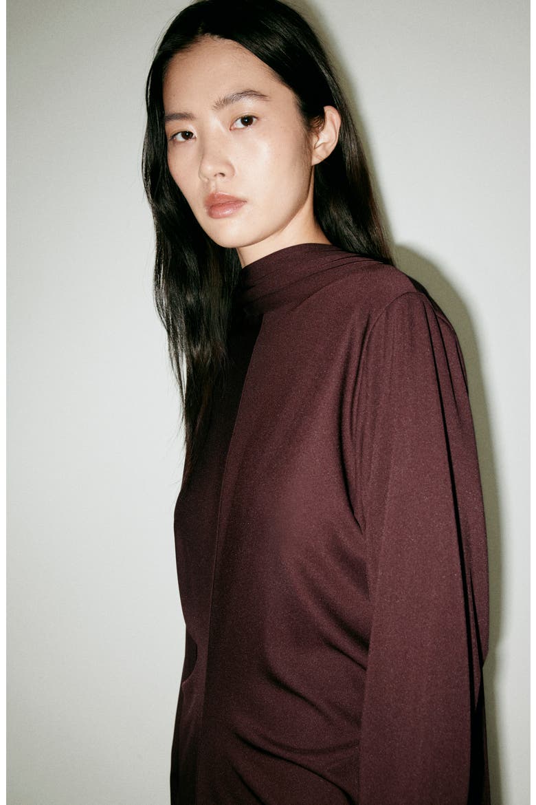 Ruched Long Sleeve Dress, Alternate, color, BURGUNDY