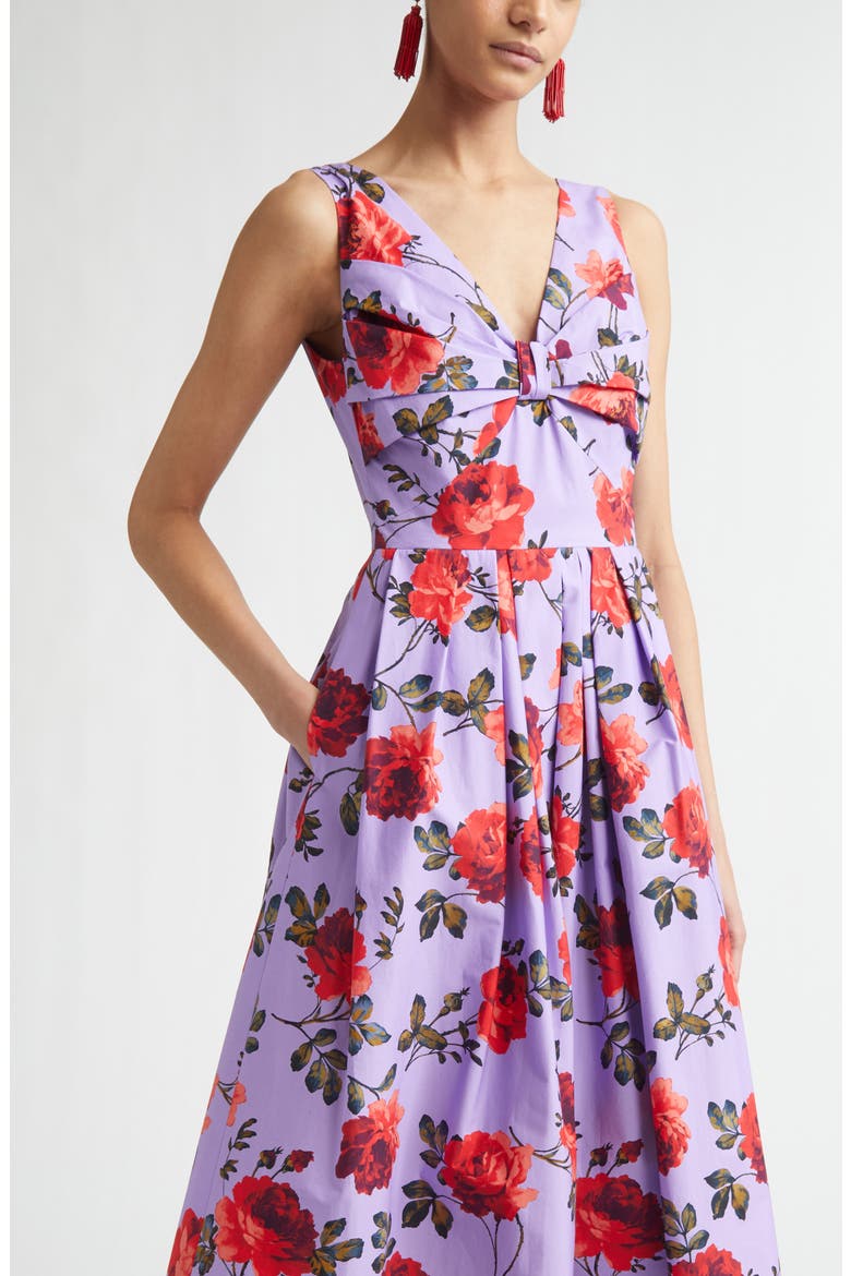 Rose Print Stretch Poplin A-Line Midi Dress, Alternate, color, VIOLETA MULTI