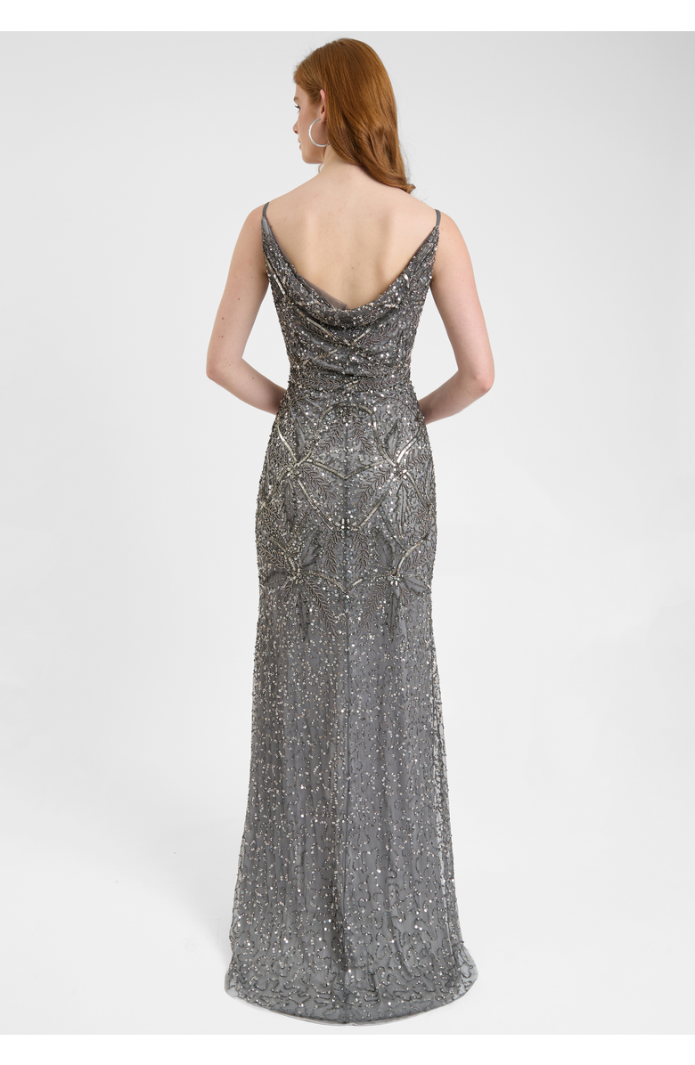 BEAUUT Embellished Sequin Beaded Maxi Dress With Cowl Neck, Alternate, color, Charcoal