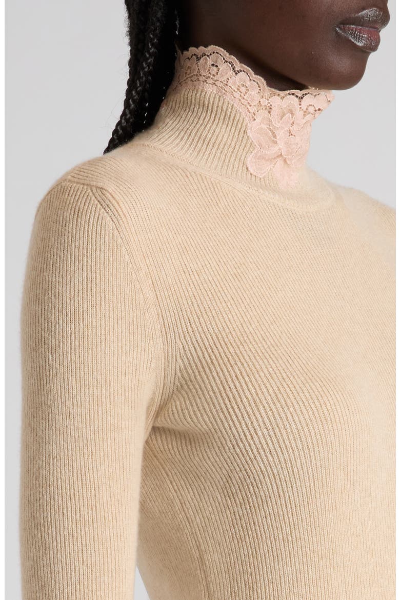 Lace Detail Cashmere Mock Neck Sweater, Alternate, color, WHITE/ ROSE