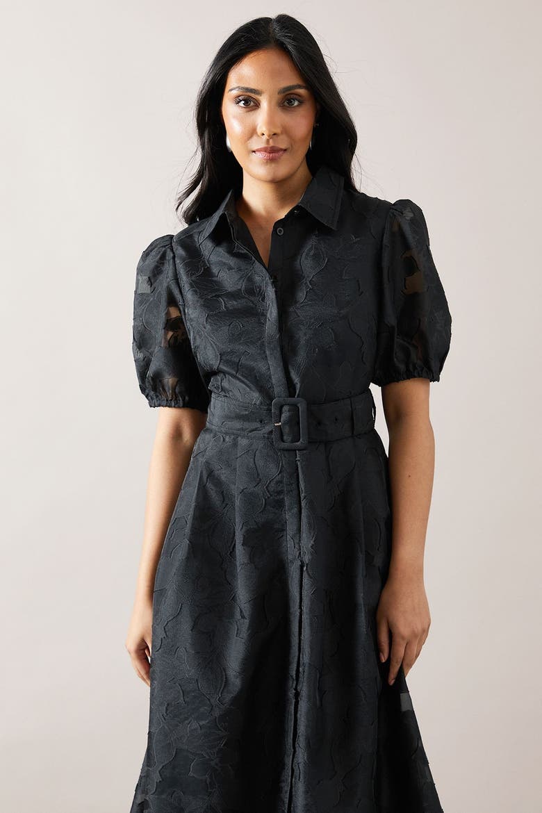 Petite Burnout Floral Shirt Dress, Alternate, color, Black