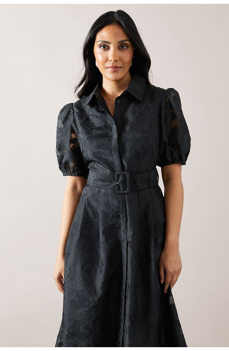 Wallis Petite Burnout Floral Shirt Dress, Alternate, color, Black
