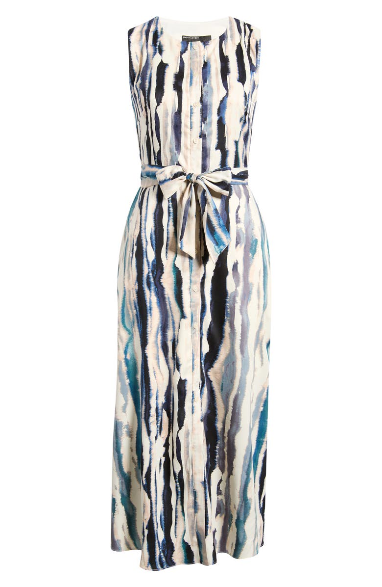Maggy London Tie Dye Stripe Sleeveless Dress, Main, color, Whisper White/ Washed Indigo