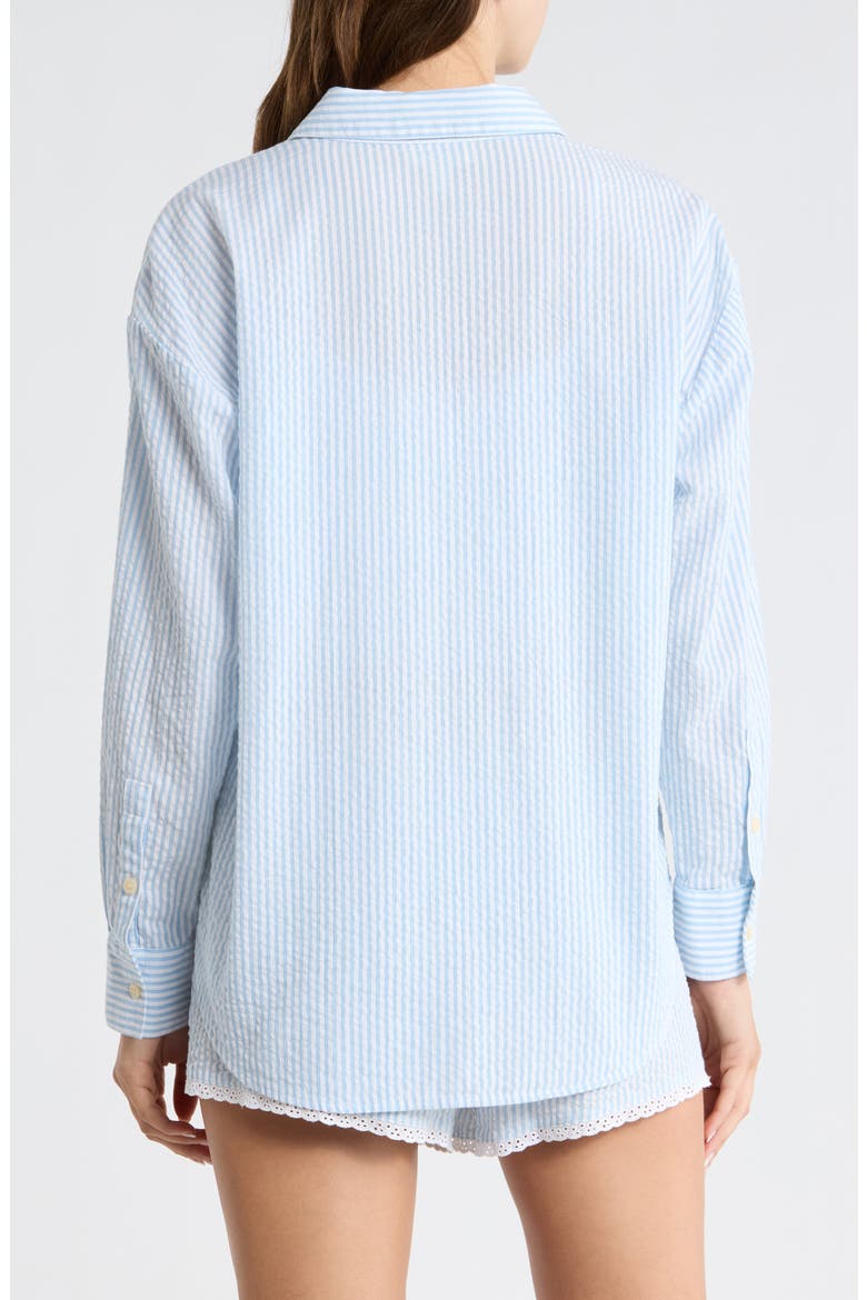 Eyelet Trim Seersucker Cotton Pajama Top, Alternate, color, WHITE- BLUE HICKORY STRIPE