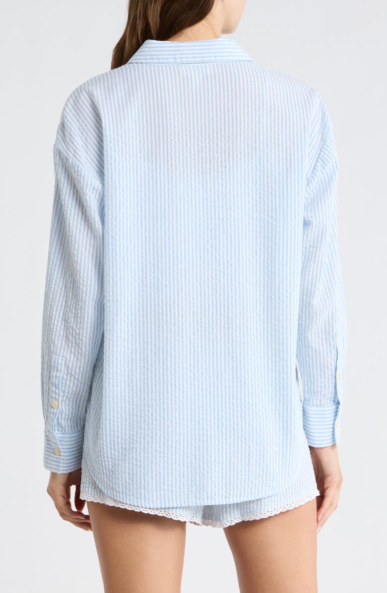 Open Edit Eyelet Trim Seersucker Cotton Pajama Top, Alternate, color, White- Blue Hickory Stripe