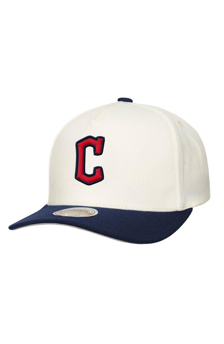 Mitchell & Ness Men's Mitchell & Ness Cream Cleveland Guardians Stretch-Snapback Hat, Main, color,
