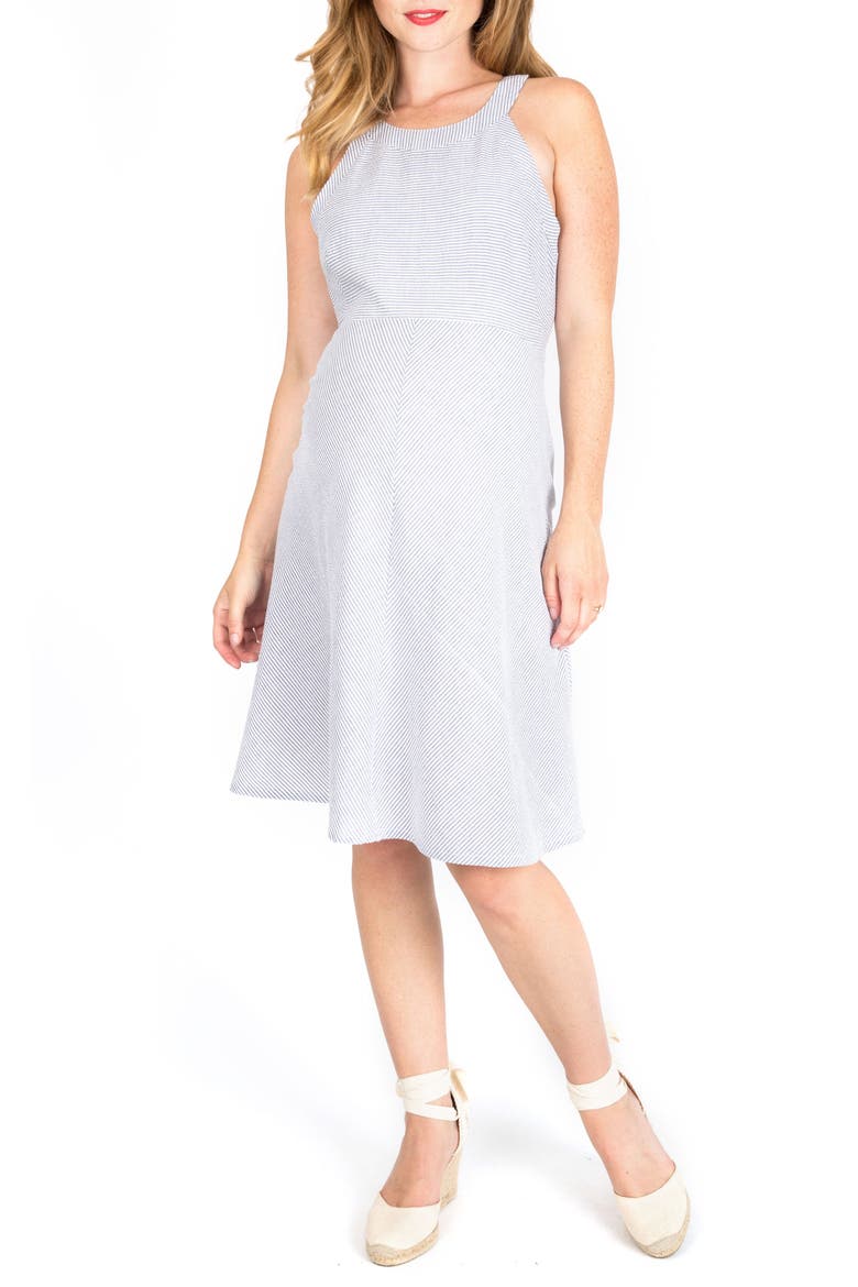 Molly Stripe Maternity Sundress, Main, color, BLUE SEERSUCKER